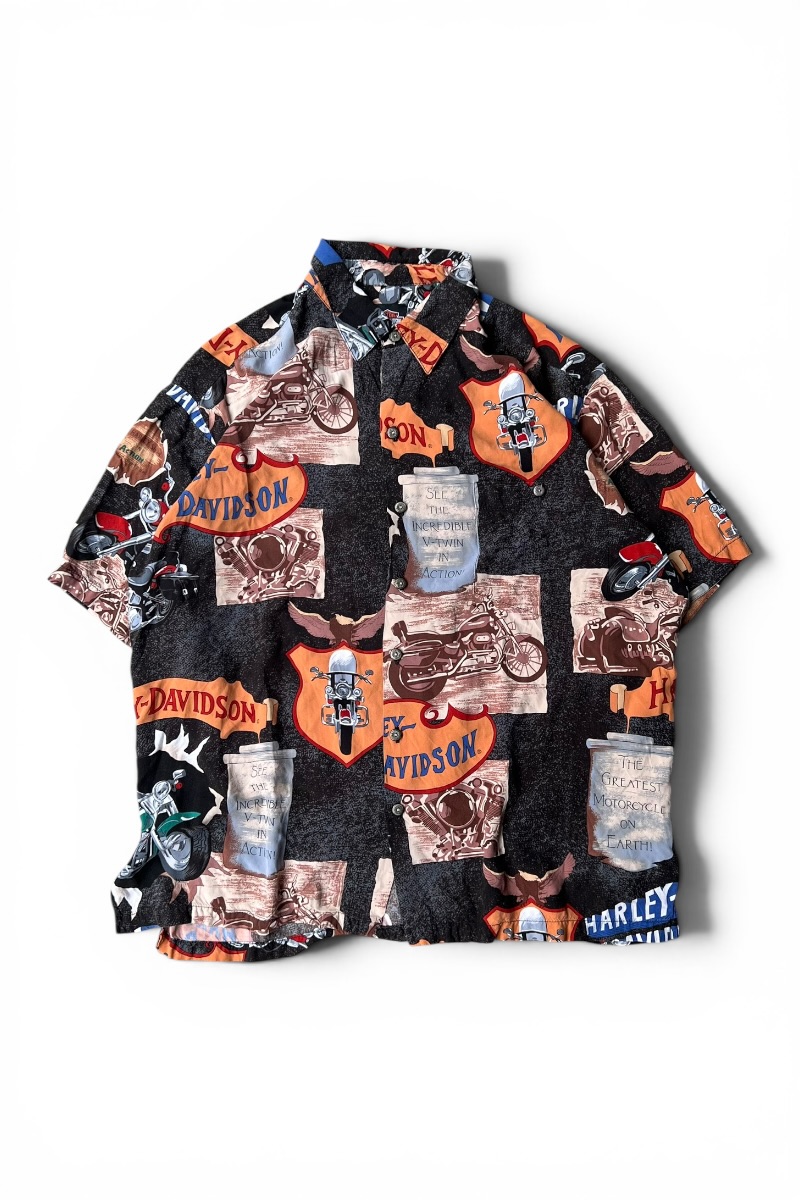 【中古】 HARLEY DAVIDSON （ハーレー ダヴィッドソン） 90\u0027S S/S PATTERN SHIRT 90年月日 遊撃手捩り 行動様式 プルオーバー / PATTERN [SIZE: M USED]