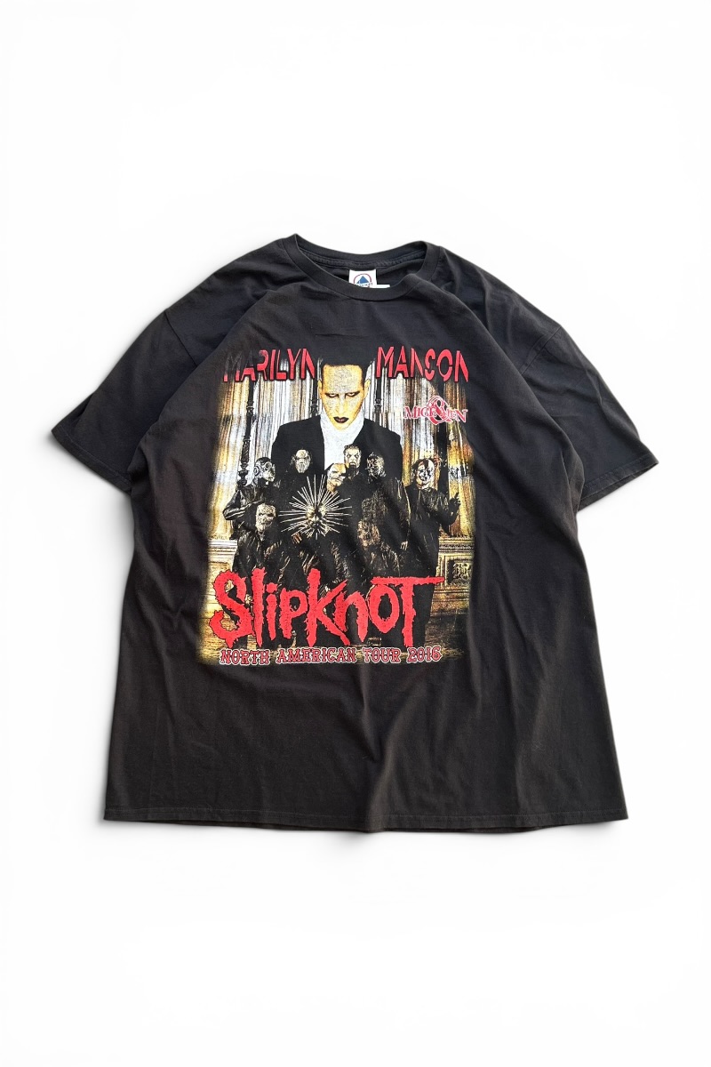 【中古】DELTA (三角洲) 16\u0027S MARILYN MANSON SLIPKNOT BAND T-SHIRT 16年 マリリン マンソン 横すべり航空マイル ダンス楽隊 プルオーバー / BLACK [SIZE: XL USED]