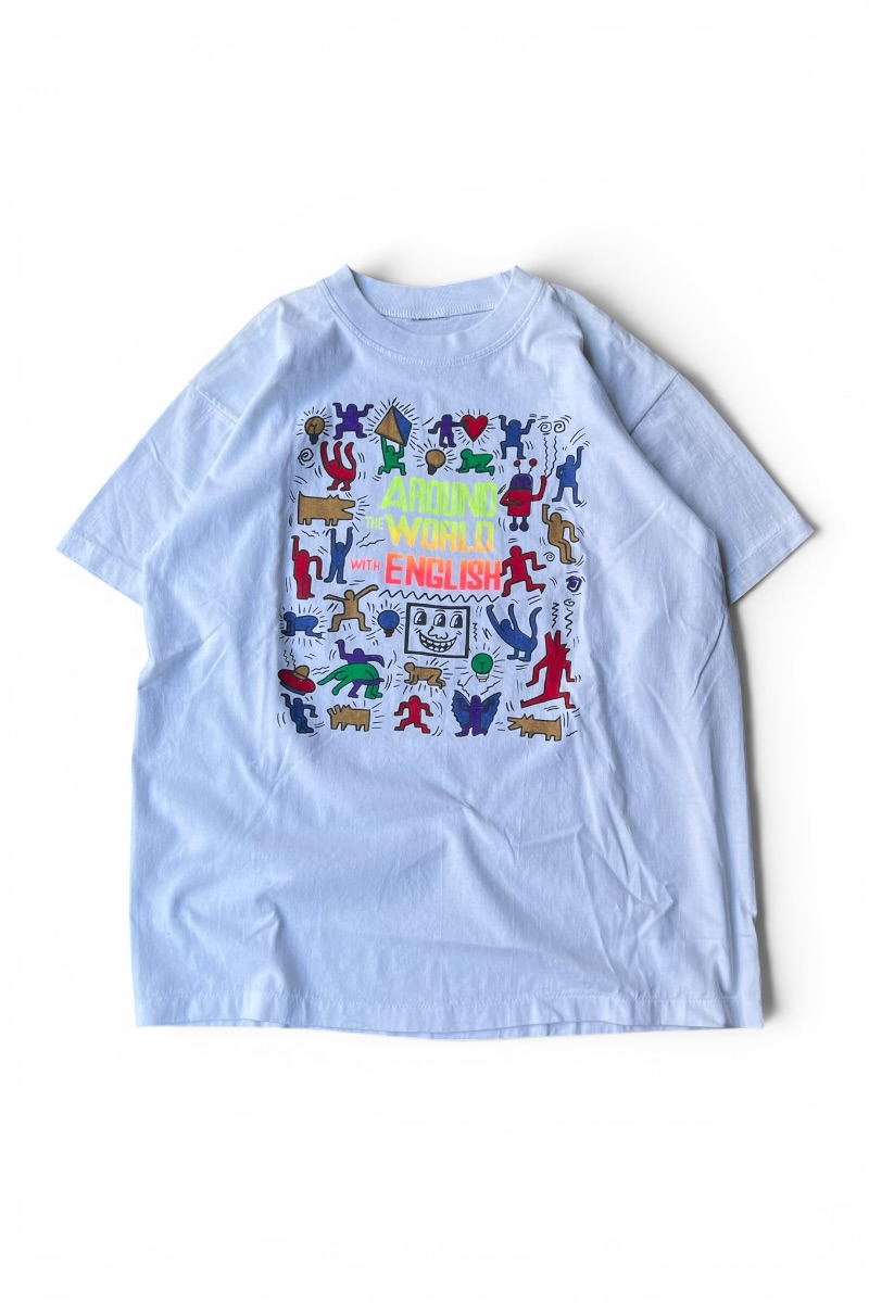 【中古】90\u0027S KEITH HARING AROUND THE WORLD T-SHIRT 90年月日 キースへ輪っか プルオーバー / WHITE [SIZE: M USED]