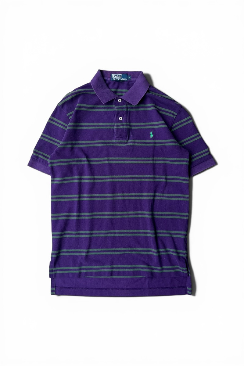 【中古】POLO BY RALPH LAUREN (ポロ バイ ラルフローレン) 90\u0027S S/S BORDER POLO SHIRT 90年月日 半袖 間借り人 スポーツシャツ / PURPLE [SIZE: S USED]