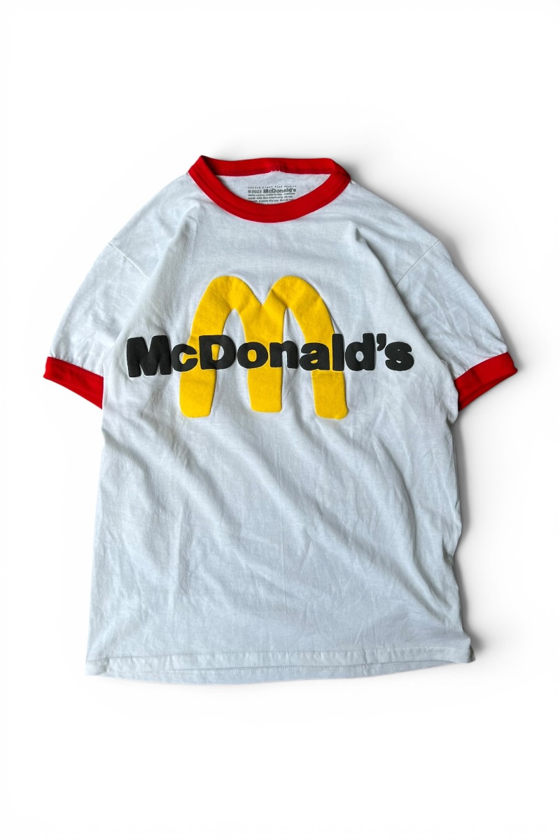 【中古】MCDONALD\u0027S (マクドナルド) 22\u0027S LOGO PRINT RINGER T-SHIRT 22年 ロゴタイプ 刷り上げる リンガー ティーシャツ / WHITE [SIZE: M USED]