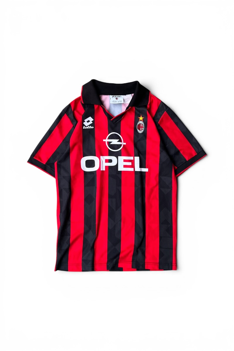 【中古】LOTTO (ロット) 94\u0027S-98\u0027S AC MILAN FOOTBALL SHIRT 94-98年 ACミラン 蹴球 競り合いプルオーバー / STRIPE [SIZE: M USED]