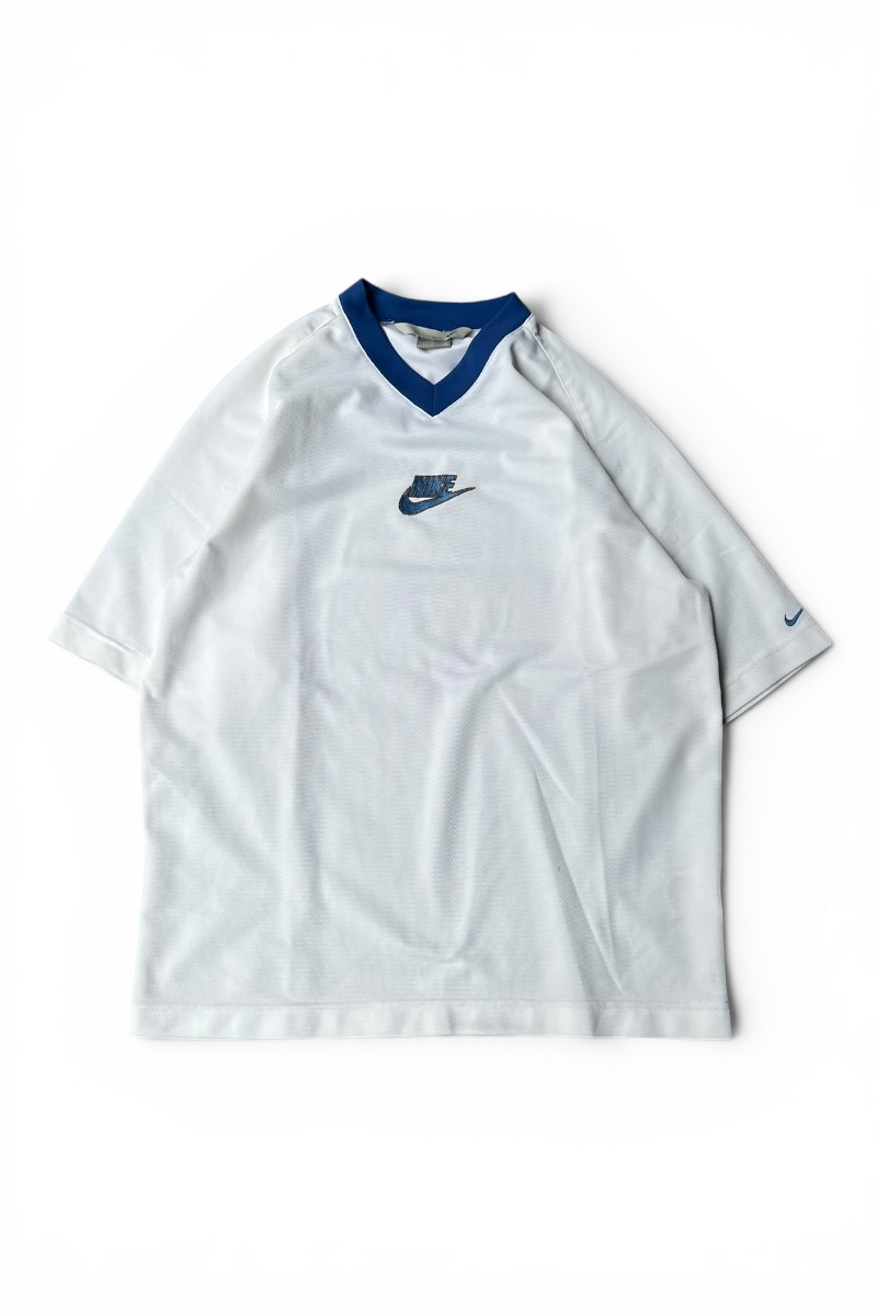 【中古】NIKE (ナイキ) Y2K EARLY 00\u0027S V-NECK GAME SHIRT 00年月日 V素っ首 競り合いプルオーバー / WHITE [SIZE: M USED]