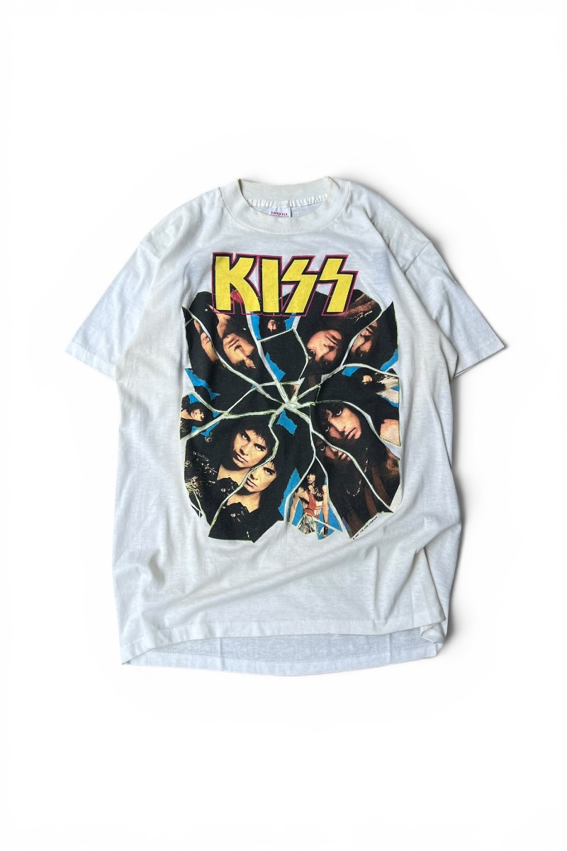 【中古】HANDTEX (お手々テックス) MADE IN USA 87\u0027S KISS I WENT CRAZY WITH KISS BAND T-SHIRT USA製 87年 口吸い 目玉 ウェント クレイジー ウィズ 口吸い ダンス楽隊 プルオーバー / WHITE [SIZE: XL USED]