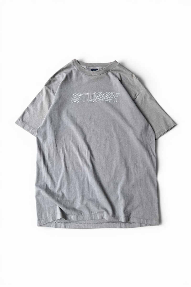 【中古】OLD STUSSY(年寄りの ステューシー) MADE IN USA 90\u0027S OUTLINE LOGO SKATE BOADING T-SHIRT USA製 90年月日 一とおり ロゴタイプ スケートボーディング ティーシャツ / GRAY [SIZE: XL USED]