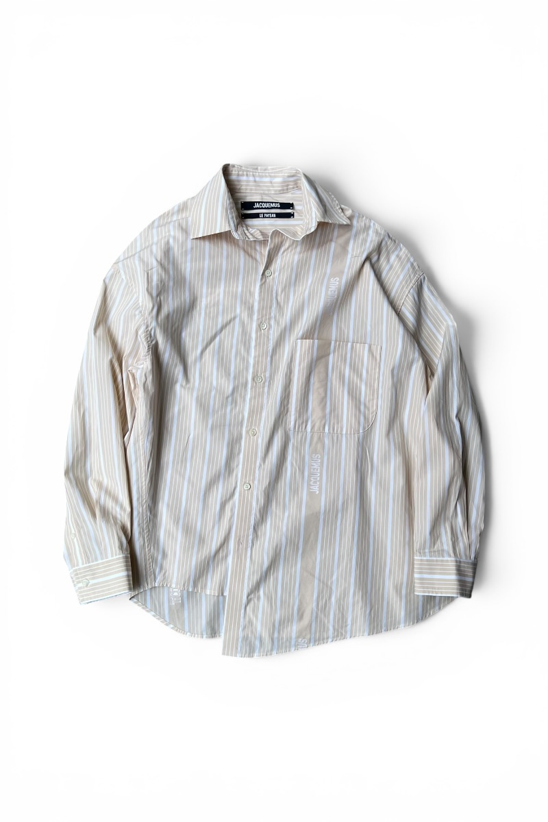 【中古】JACQUEMUS (ジャックムス) MADE IN BULGARIA LE PAYSAN L/S STRIPE SHIRT ブルガリア共和国製 長袖 縞模様 プルオーバー / BEIGE [SIZE: 46 USED]