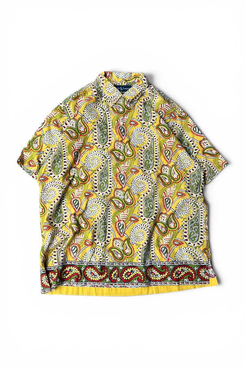 【中古】POLO BY RALPH LAUREN (ポロ バイ ラルフローレン) 90\u0027S BOB CAMP PAISLEY PATTERN S/S SHIRT 90年月日 シリング 難民キャンプ ペイズリー 行動様式 半袖 プルオーバー / YELLOW [SIZE: M USED]