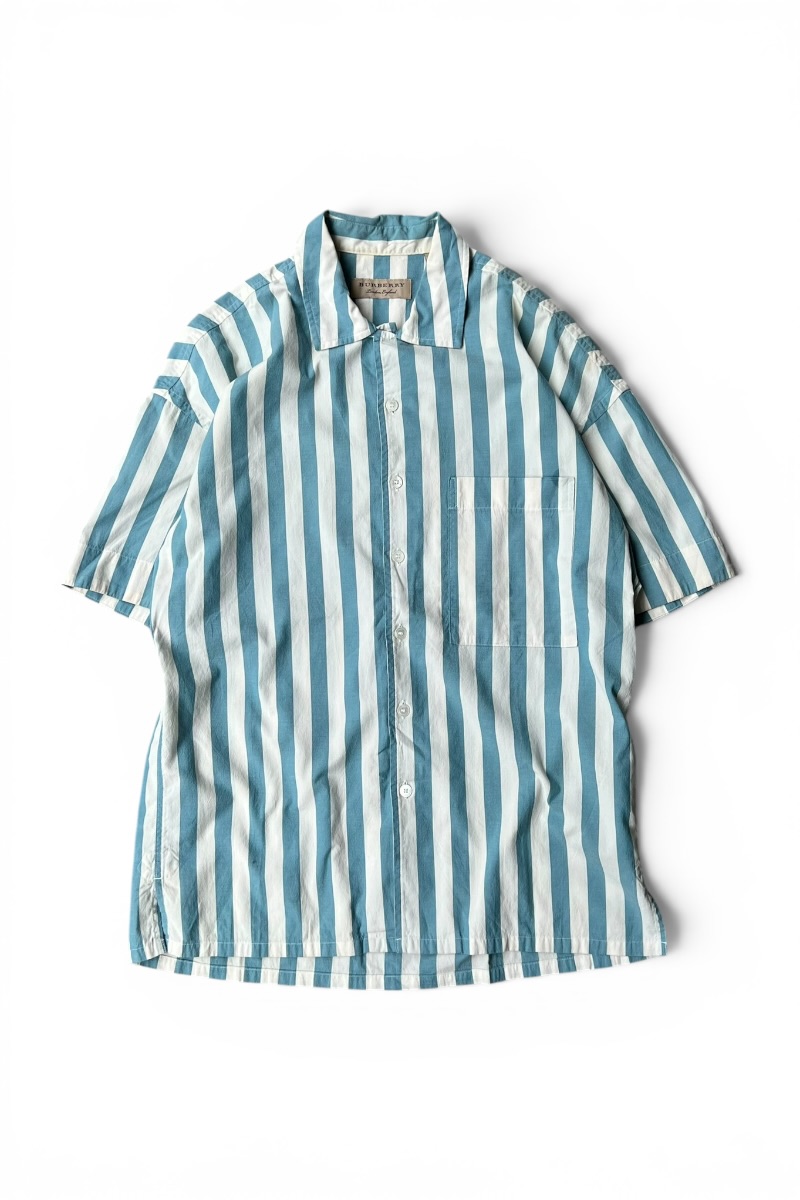 【中古】BURBERRY (バーバリー) S/S STRIPE SHIRT 半袖 縞模様 プルオーバー / WHITE [SIZE: S USED]
