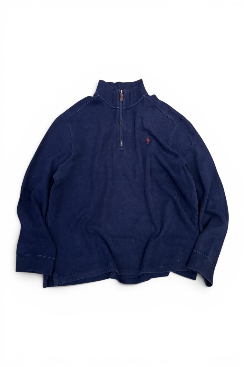 【中古】POLO BY RALPH LAUREN (ポロ バイ ラルフローレン) 90'S HALF-ZIP COTTON SWEATSHIRT 90年代 ハーフ ジップ コットン スウェットシャツ / NAVY [SIZE: XL USED]｜JULIUS NYC 6,913円