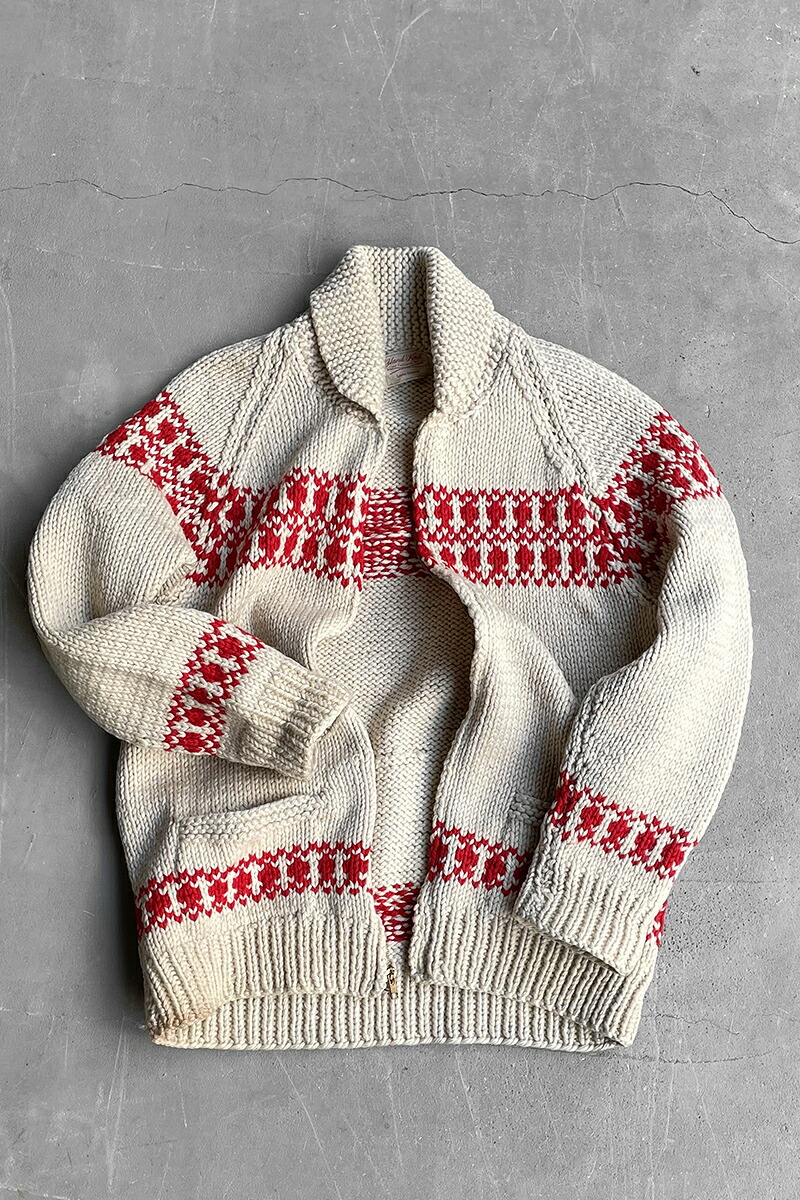 【中古】HAND KNIT (お手手編み物) 60\u0027S HAND KNITTED COWICHAN SWEATER 60日付け カウ顎 編み物 プルオーバー BEIGE [SIZE: L USED]
