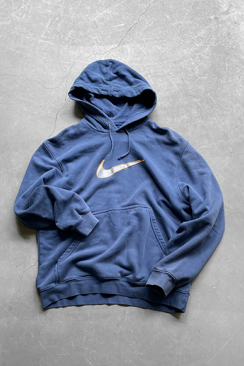 【中古】NIKE (ナイキ) Y2K EARLY 00'S BIG SWOOSH SWEAT HOODIE 00年代 ロゴ スウェット フーディー NAVY [SIZE: M USED]