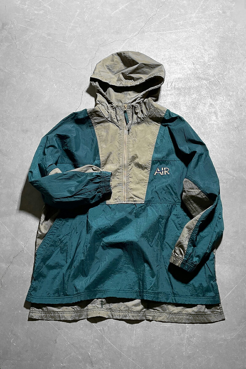【中古】NIKE (ナイキ) 90'S NIKE AIR LOGO PULL OVER NYLON JACKET 90年代 ナイキ エアー ロゴ プルオーバー ナイロン ジャケット KHAKI [SIZE: L USED]