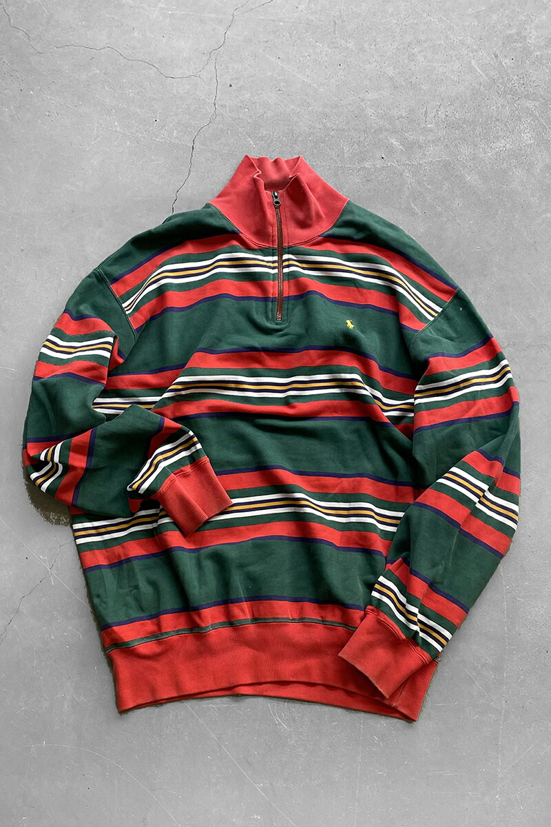 【中古】POLO BY RALPH LAUREN (ポロ バイ ラルフ ローレン) 90'S BORDER HALF-ZIP SWEATSHIRT 90年代 ボーダー ハーフ ジップ スウェットシャツ GREEN [SIZE: M USED] 15,222円