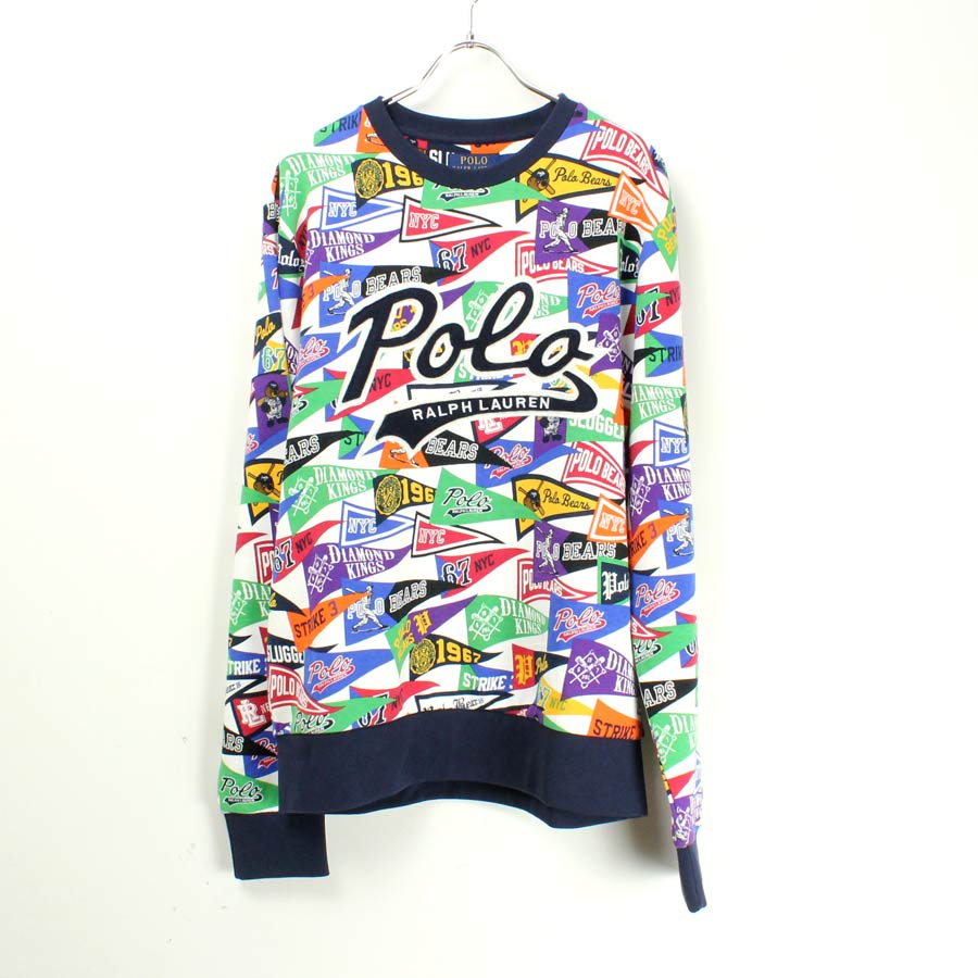 【中古】【送料無料】(KA) POLO RALPH LAUREN (ポロ ラルフローレン) FLAG PATTERN SWEAT SHIRT フラグ柄 スウェット MULTI [SIZE: M DEAD STOCK]