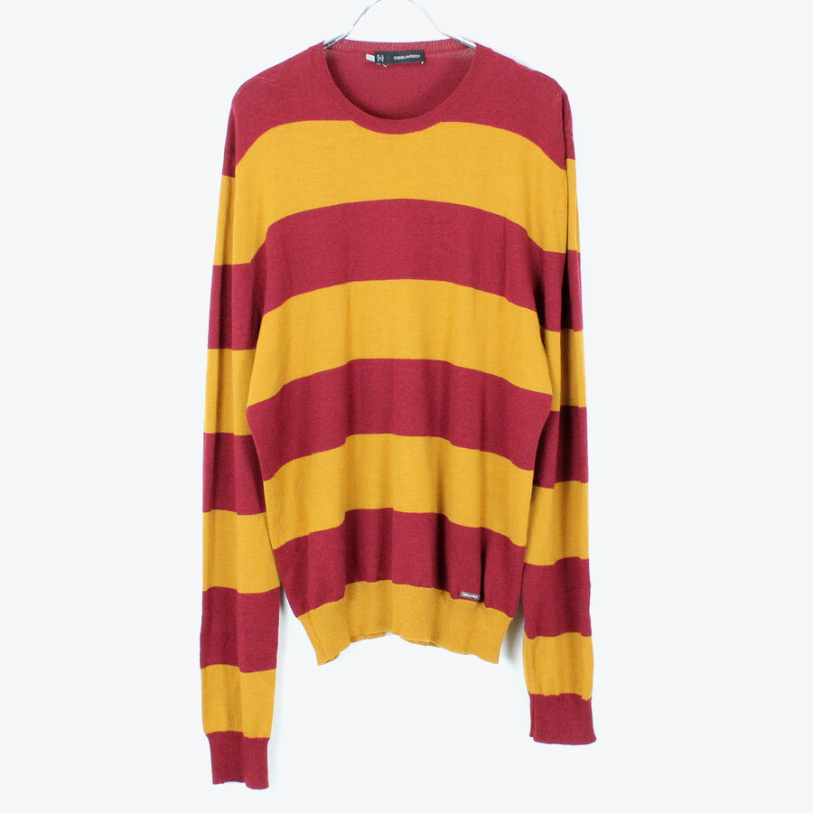 【中古】(KA) DSQUARED (ディースクエアード) BODER KNIT ボーダー ニット MADE IN ITALY BURGUNDY / YELLOW [SIZE:L USED]｜JULIUS NYC