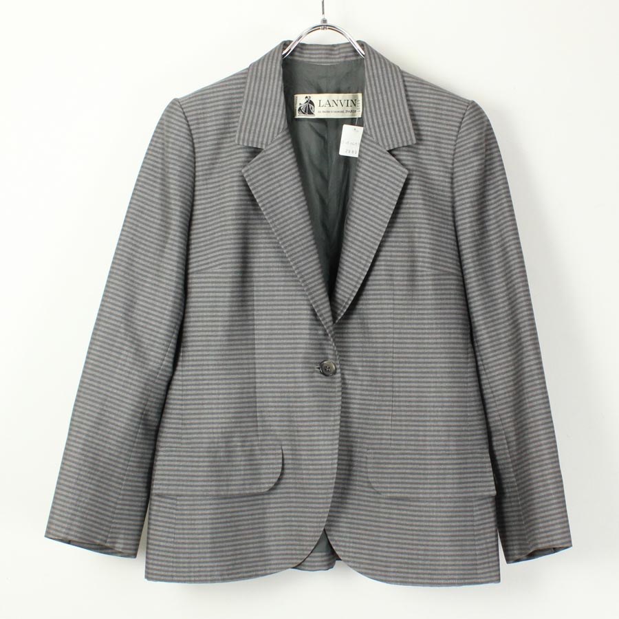 【WOMENS】【中古】【送料無料】(KA) LANVIN(ランバン) MADE IN FRANCE BORDER TAILORED JACKET フランス製 ボーダー テーラード ジャケット GRAY/CHACOAL [SIZE: L相当 USED] 22,010円