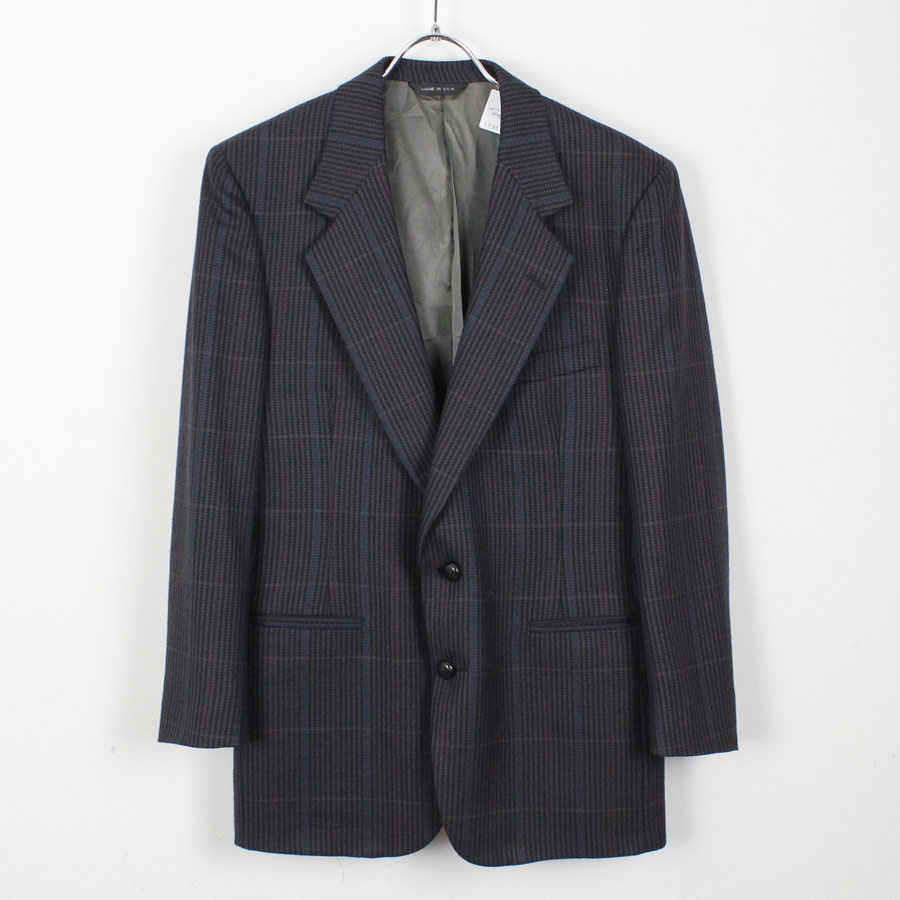 【中古】【貨物輸送無料】(KA) LANVIN (ランバン) MADE IN USA 80\u0027S  DOUBLE CHECK TAILORED JACKET USA製 80\u0027S  ダブル 照合のしるし テーラードジャケット BROWN [SIZE: M好いかげんに USED]