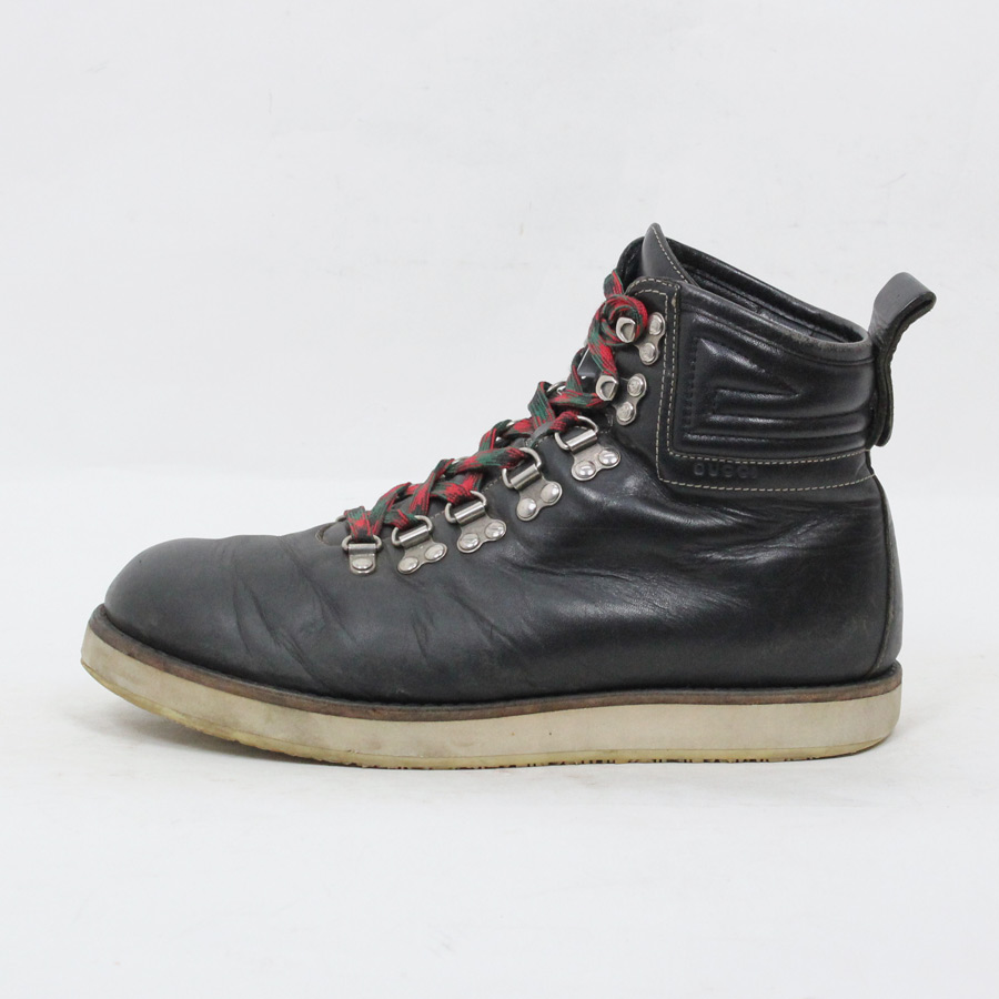 【中古】【送料無料】(KA) GUCCI  (グッチ) MADE IN ITALY LEATHER HIKING BOOTS イタリア製 レザー ハイキング ブーツ BLACK [SIZE: US6.5 (24.5cm相当) USED]