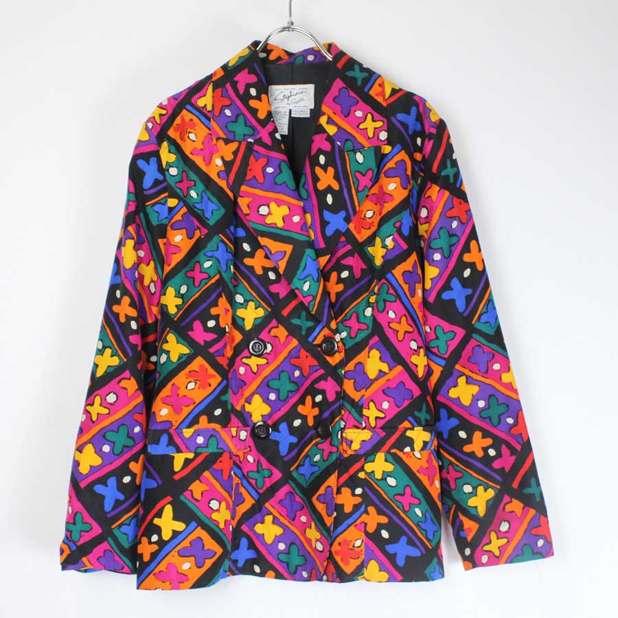 【中古】【WOMENS】(KA) STEPHANIE (ステファニー) 90'S PATTERN TAILORED JACKET 90年代 柄 テーラード ジャケット MULTI [SIZE:6 USED]