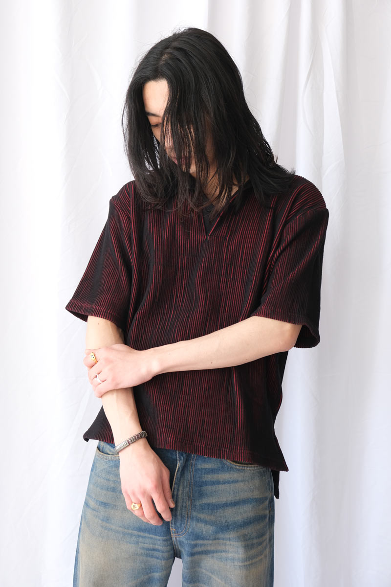 【新品】ISA BOULDER (イサ・ボルダー) RIBCREST POLO SHIRT コットンリブニットスキッパーポロシャツAMBER[NEW]