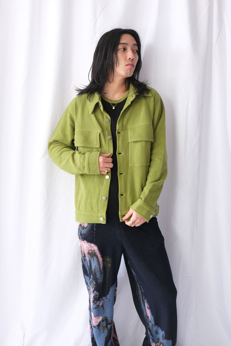 【新品】ISA BOULDER (イサ・ボルダー) FORGE BUTTON JACKET GRASS 鹿の子ニットワークジャケットGRASS [NEW]