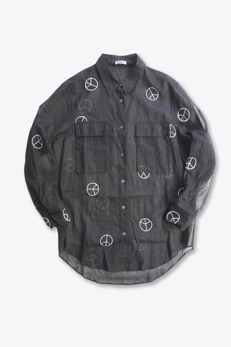 【中古】ACNE (アクネS PEACE SYMBOL SHEER SHIRT 長袖ピースマークデザインシャツ BLACK [SIZE:M USED]