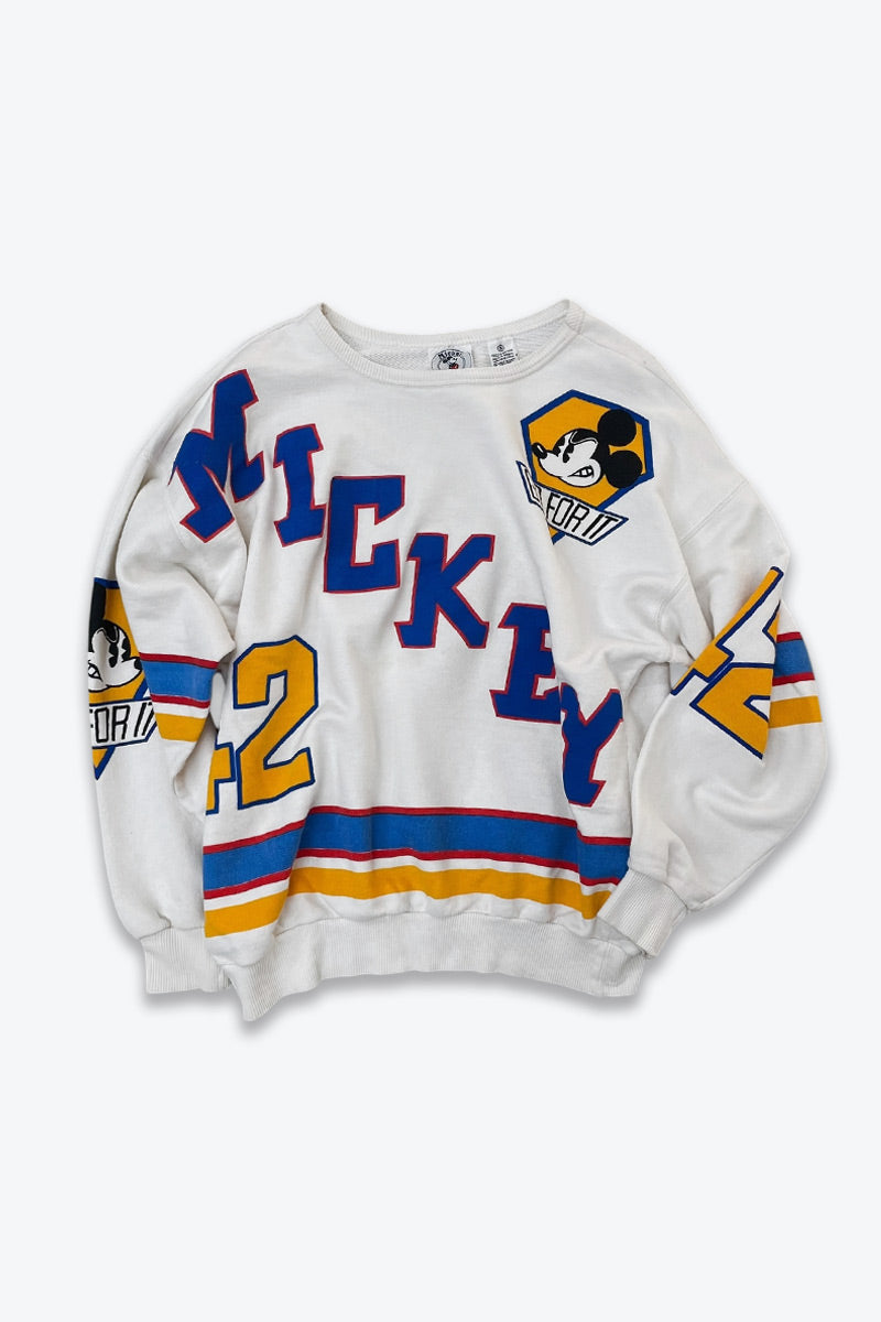 【中古】MICKEY&CO.（ミッキーアンドコー）MADE IN BRAZIL 90'S SWEATSHIRT 90年代 ブラジル製 プリント加工スウェット WHITE [SIZE: S USED]｜JULIUS NYC