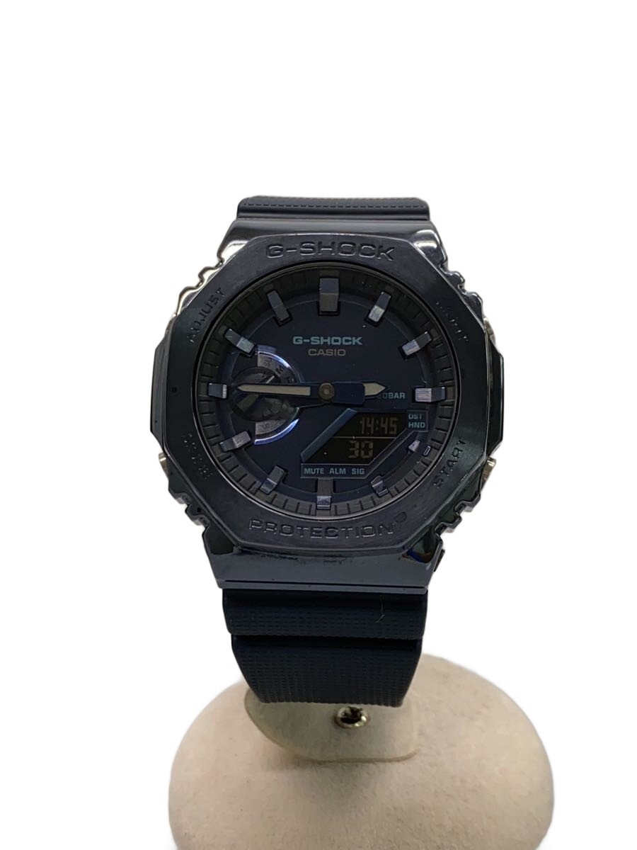 【中古】CASIO◆石英ウオッチ_G-SHOCK/デジアナ/天然ゴム/NVY/NVY【服飾雑貨他】