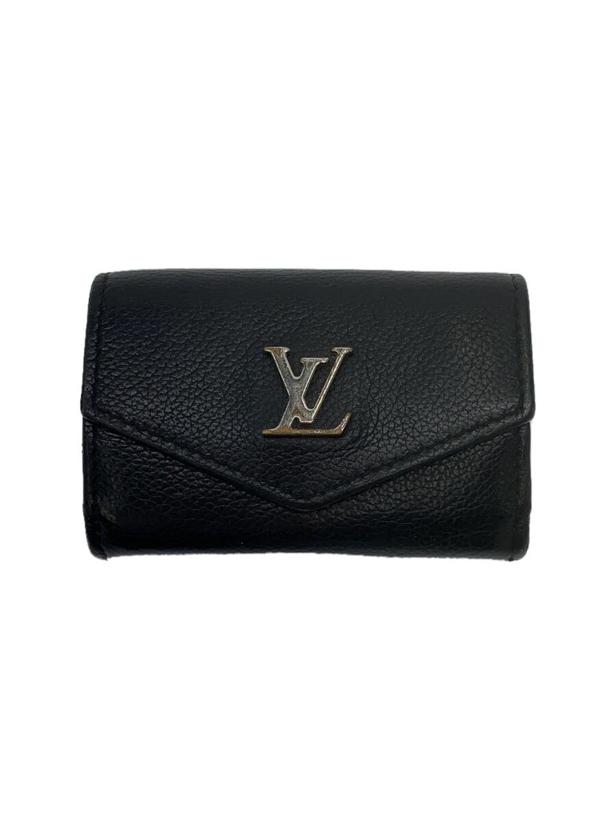 【中古】LOUIS VUITTON◆ポルト・フォイユ・ロックミニ_BLK/牛皮/BLK/レディース【服飾雑貨他】