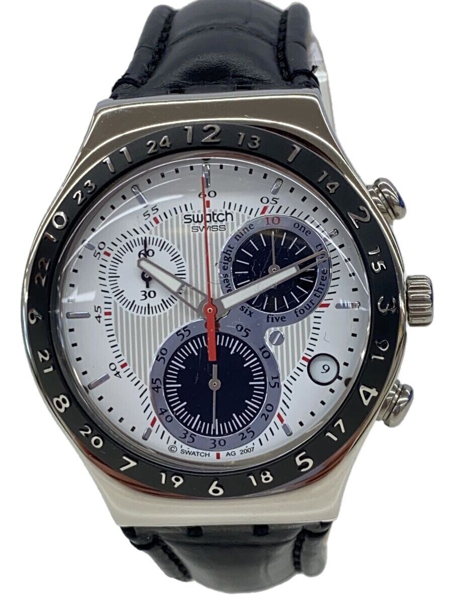 【中古】SWATCH◆IRONY CHRONO/Crop Up/アナログ/なめし革/WHT/BLK/SS/YCS508//【服飾雑貨他】