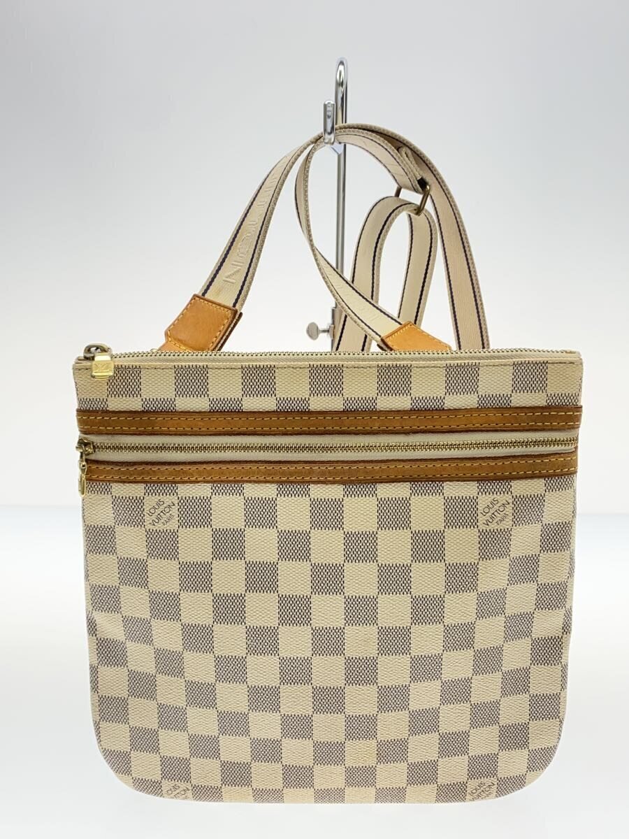 【中古】LOUIS VUITTON◆ポシェット・ボスフォール_ダミエ・アズール/PVC/WHT【御徒面子】