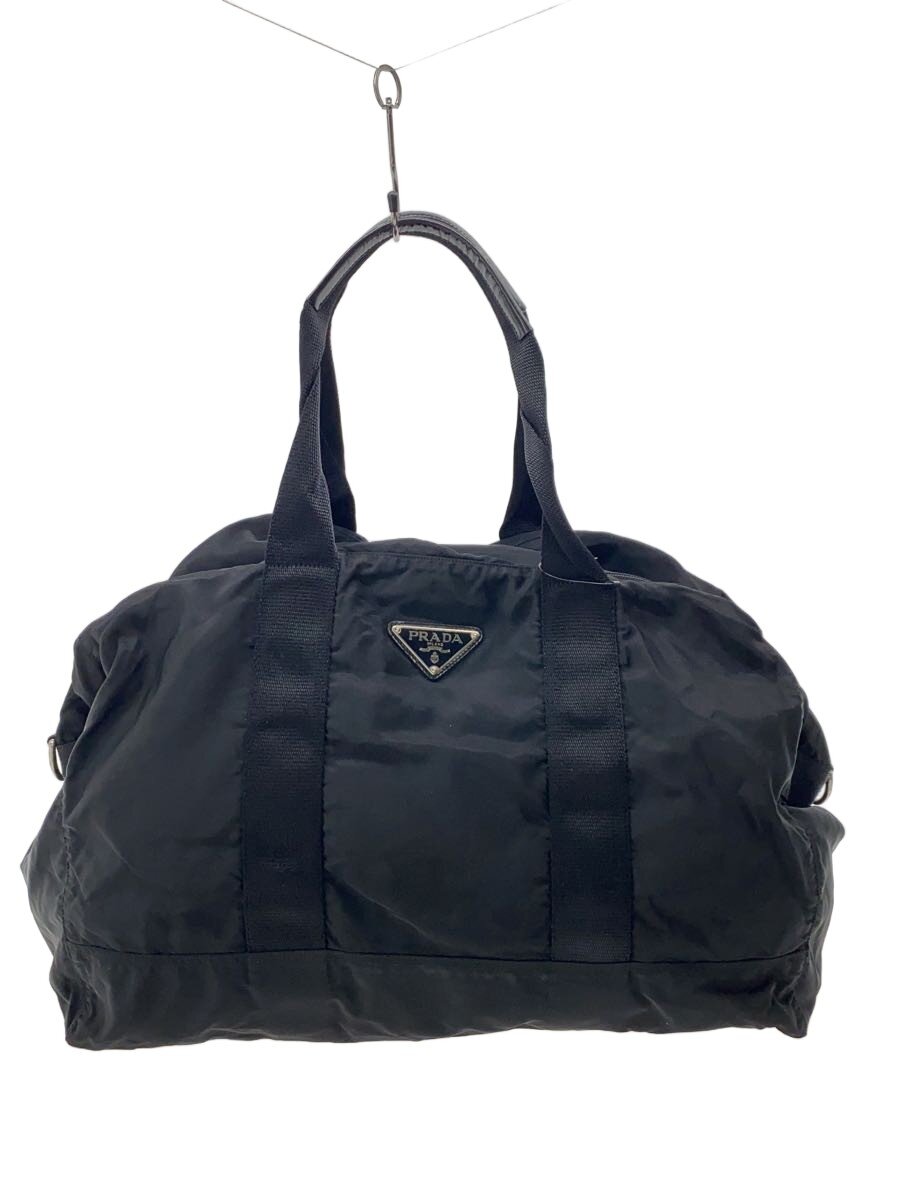 【中古】PRADA◆トライアングルロゴプレート/ボストンバッグ/ナイロン/BLK/無地//【御徒面子】