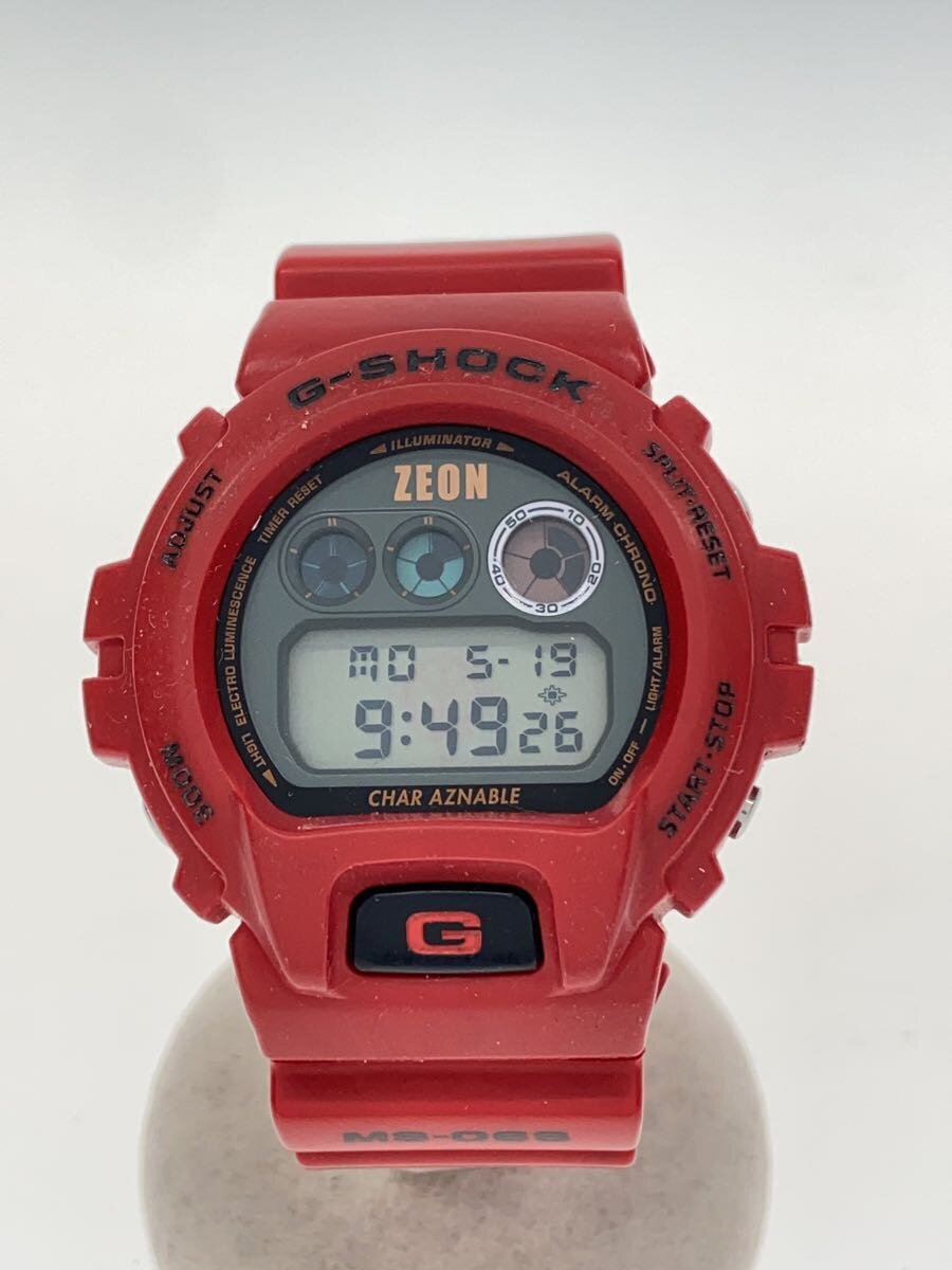 【中古】CASIO◆シャア専用ザク2/鵞鳥防波堤/石英ウオッチ/デジタル/天然ゴム/RED/SS/DW-6900F//【服飾雑貨他】