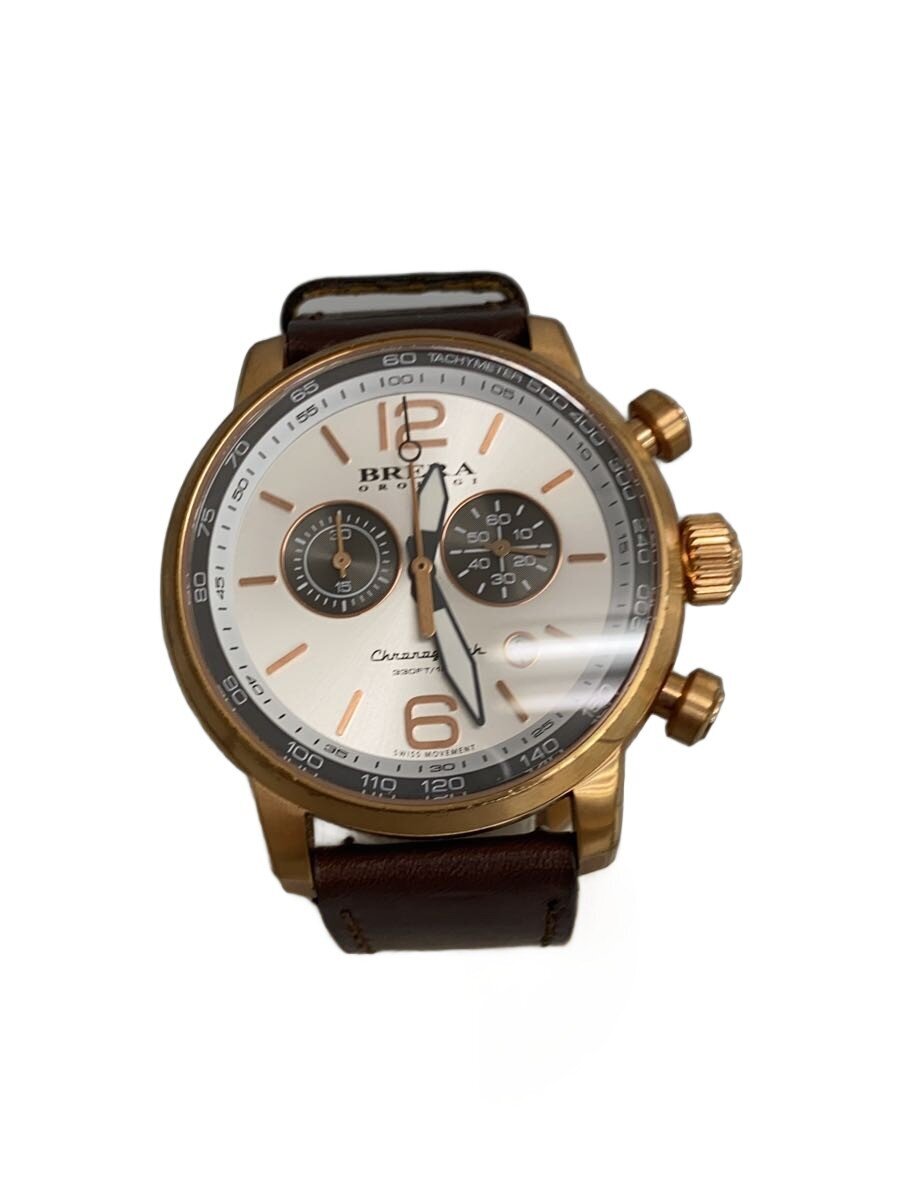 【中古】BRERA OROLOGI◆DINAMICO/石英ウオッチ/アナログ/なめし革/SLV/BRW/4406【服飾雑貨他】