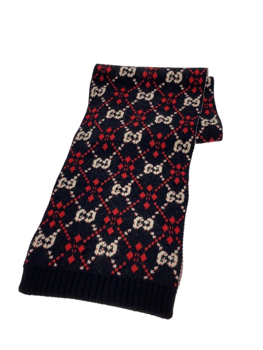 【中古】GUCCI◆えり巻き/羊毛/RED/総柄/レディース【服飾雑貨他】
