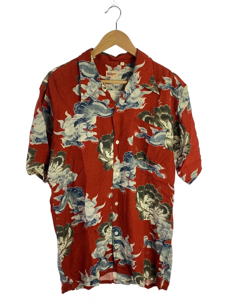 【中古】SUN SURF◆唐獅子/アロハシャツ/90s/L/レーヨン/RED/総柄【メンズウェア】|2nd STREET 店