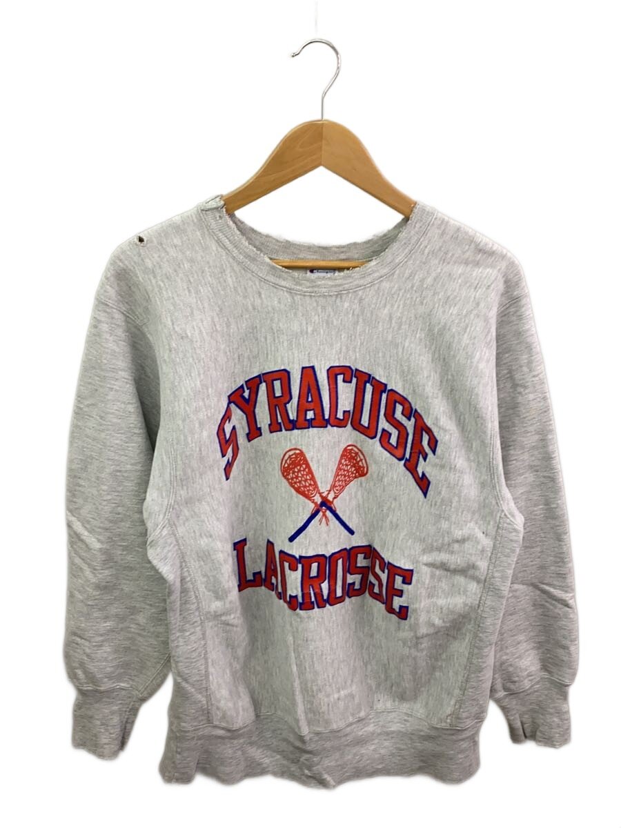 【中古】Champion◆90s/REVERSE WAVE/SYRACUSE LACROSE/L/綿織物/GRY/リブダメージ有【メンズウェア】