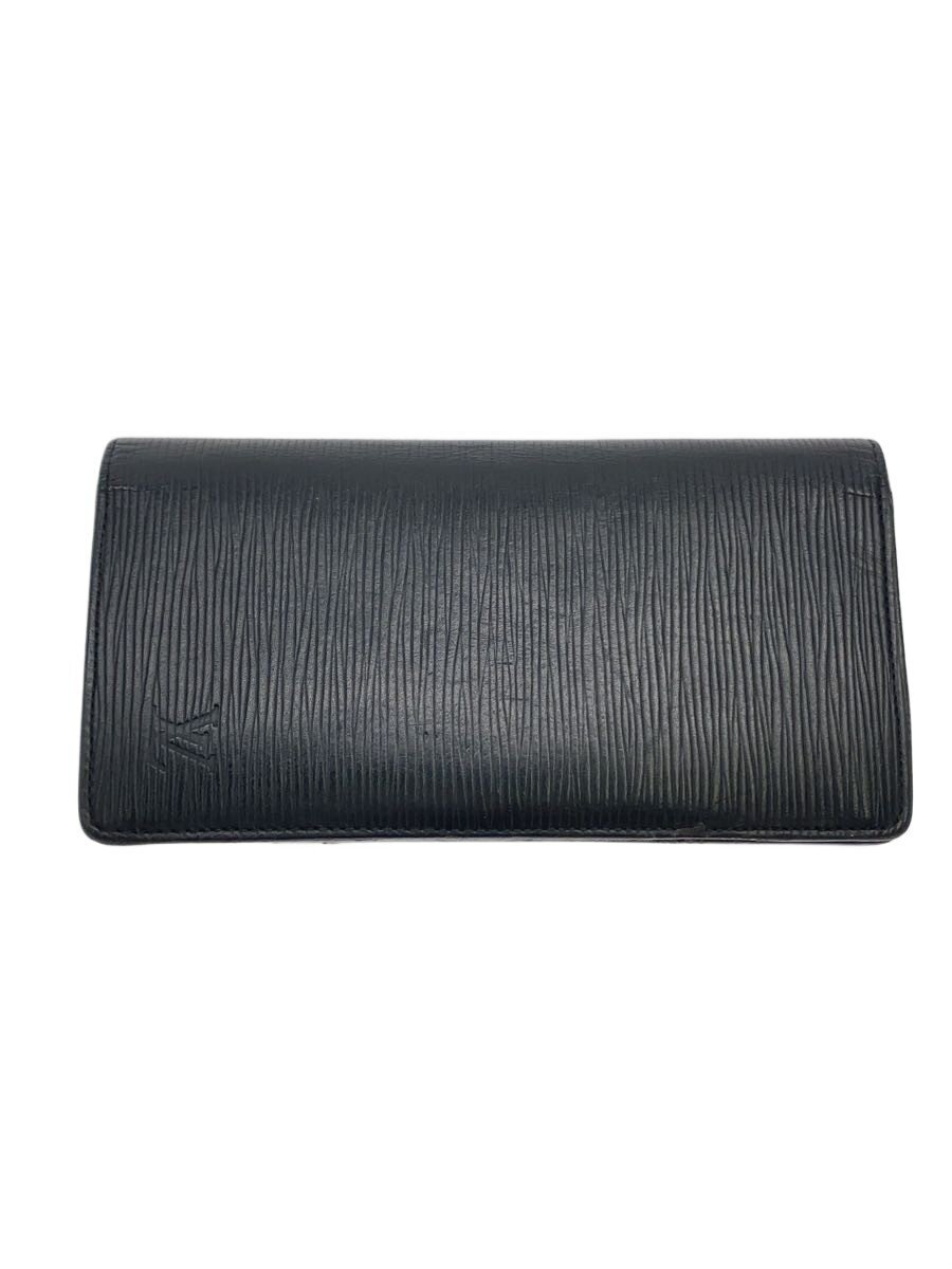【中古】LOUIS VUITTON◆2)ポルト・フォイユ・ブラザ_エピ/なめし革/BLK/メンズ【服飾雑貨他】