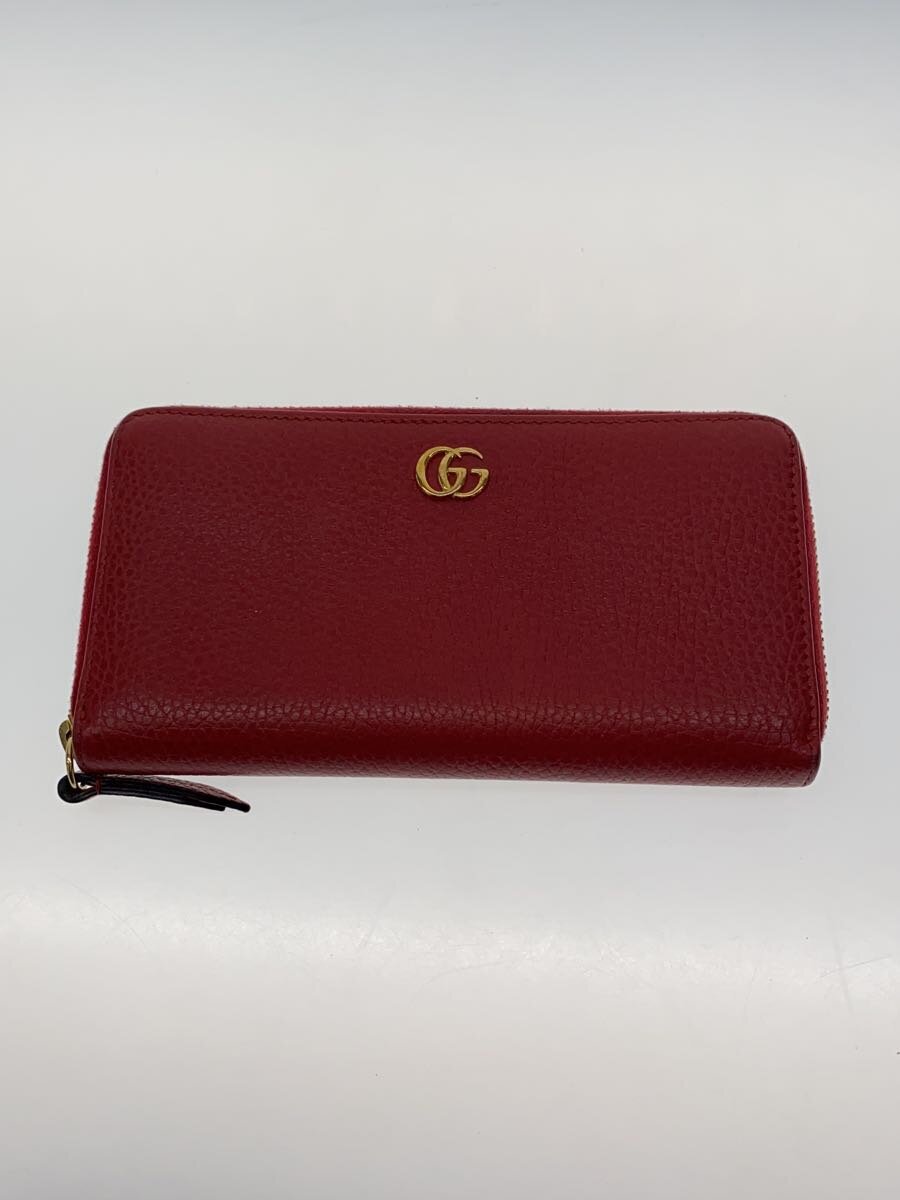 【中古】GUCCI◆長サイフ_GGマーモント/なめし革/赤いこと/ラウンドジップ【服飾雑貨他】