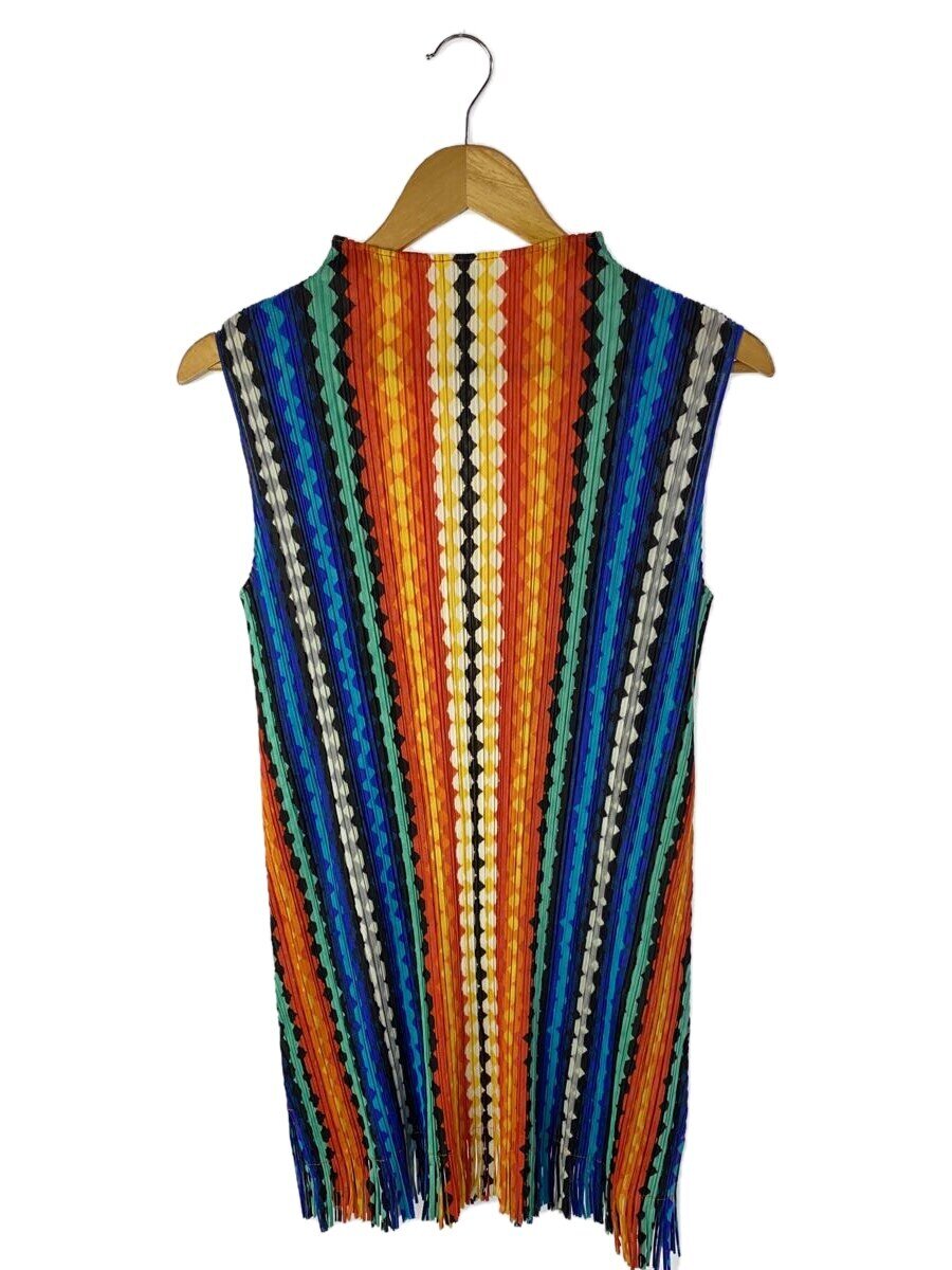 【中古】PLEATS PLEASE ISSEY MIYAKE◆ノースリーブ衣装/3/ポリエステル/マルチ色つや/縞模様/PP71-JT632//【レディース御召しもの】