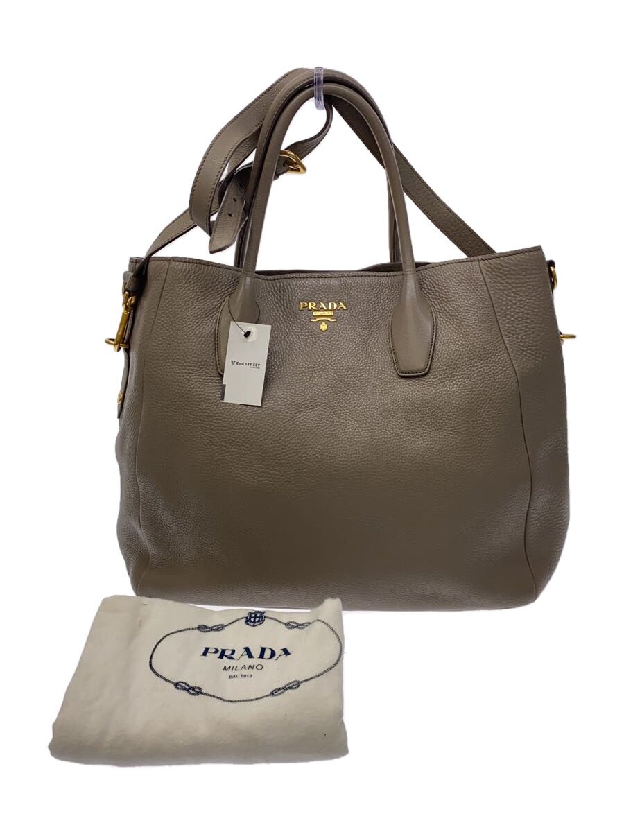 【中古】PRADA◆御徒面子/なめし革/GRY/BN2537【御徒面子】
