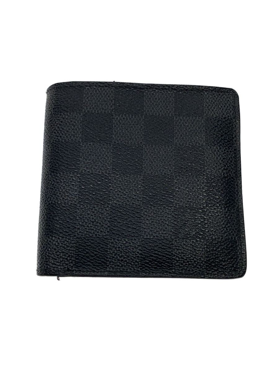 【中古】LOUIS VUITTON◆1)ポルト・フォイユ・マルコNM_ダミエ・グラフィット/PVC/BLK/メンズ【服飾雑貨他】