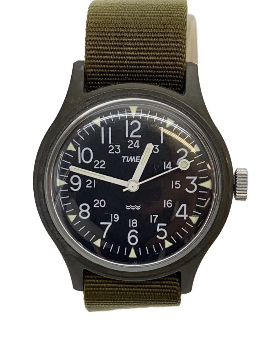 【中古】TIMEX◆手巻ウオッチ/アナログ/ナイロン/BLK/GRN【服飾雑貨他】