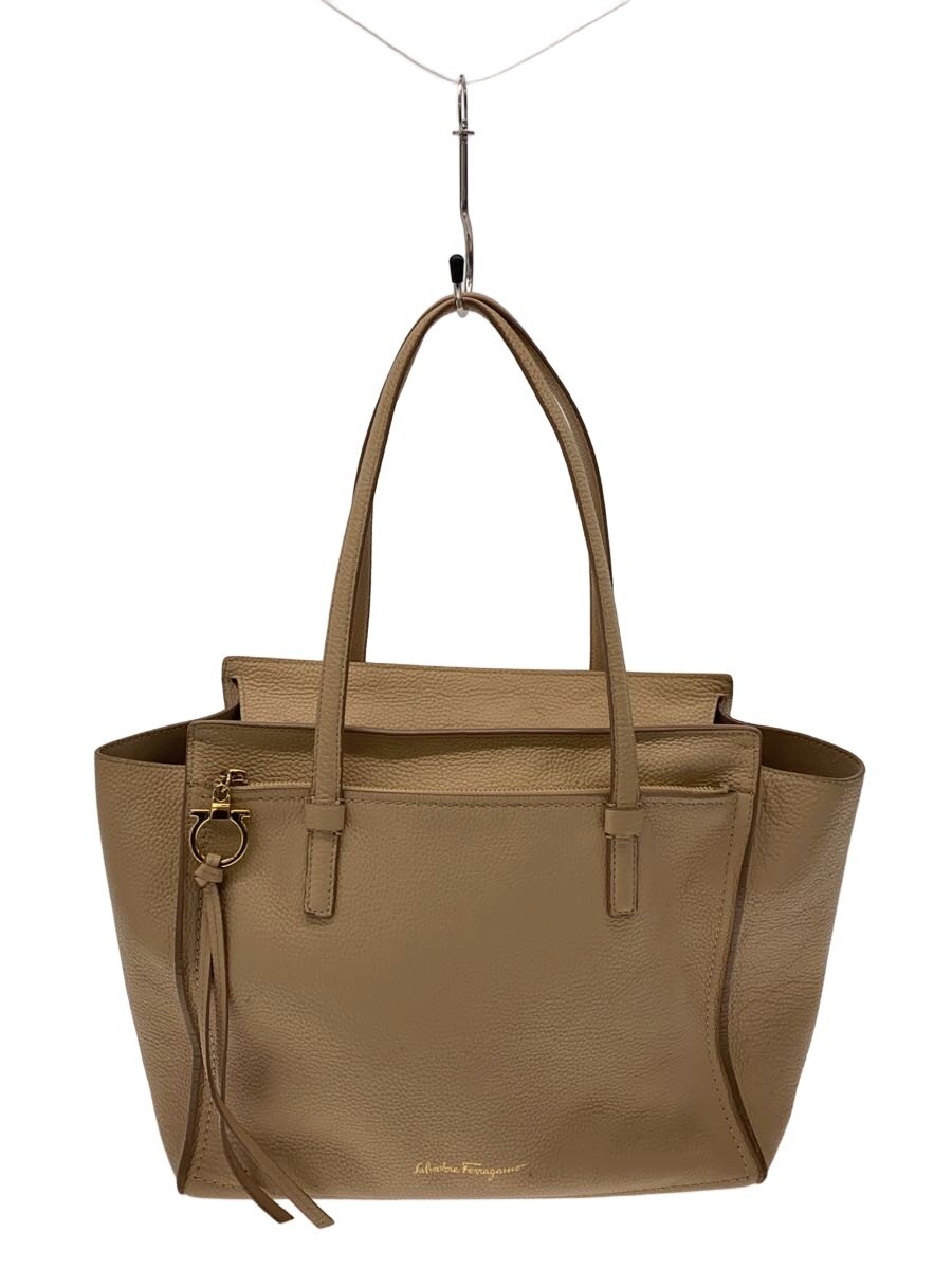 【中古】Salvatore Ferragamo◆エイミー/トートバッグ/レザー/ベージュ/GG-21F216/数か所汚れ有【バッグ】｜2ｎｄ STREET 店