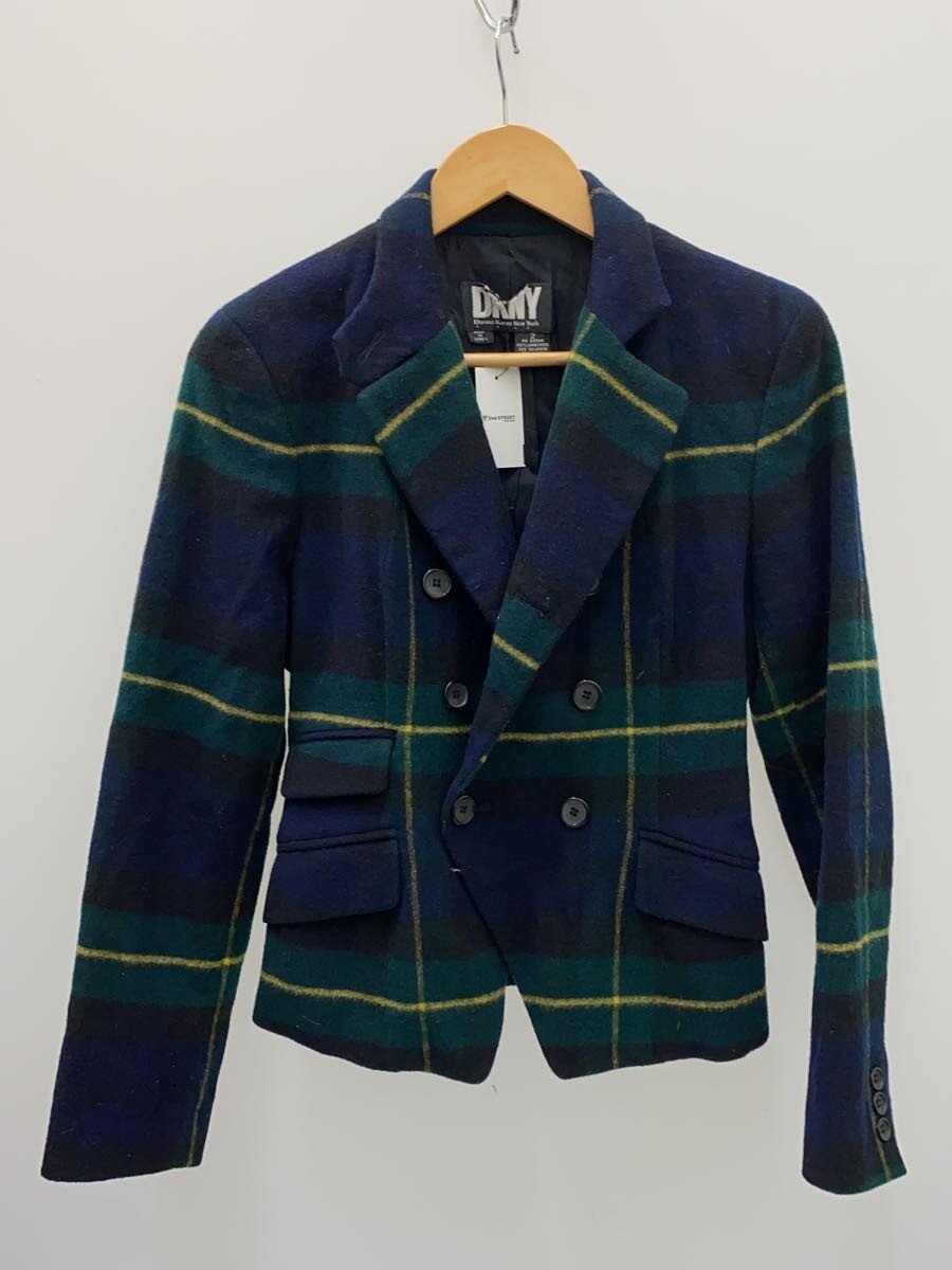 【中古】DKNY(DONNA KARAN NEW YORK)◆90s照合のしるし柄ウールダブルジャケット/2/GRN//【レディース御召しもの】