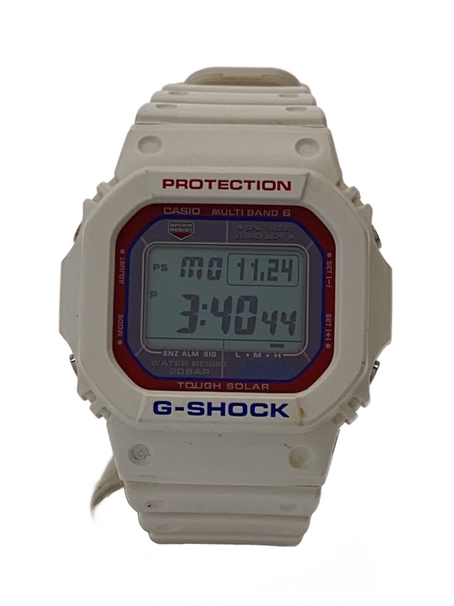 【中古】CASIO◆ソーラーウオッチ・G-SHOCK/デジタル/天然ゴム/WHT/WHT【服飾雑貨他】