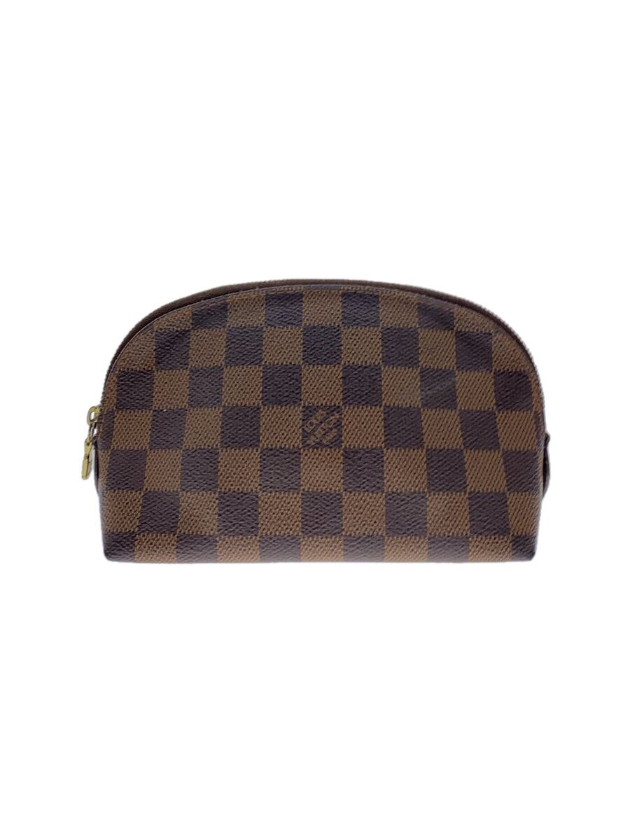 【中古】LOUIS VUITTON◆ポシェット・コスメティック_ダミエ・エベヌ_BRW/なめし革/BRW/総柄//【御徒面子】