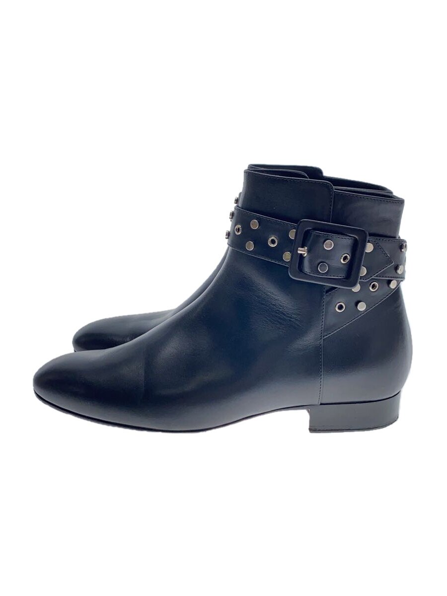 【中古】JIMMY CHOO◆遊撃手ブーツ/スタッズ/サイドジップ/プレーントゥ/三尺帯/36/黒いこと/なめし革【シューズ】