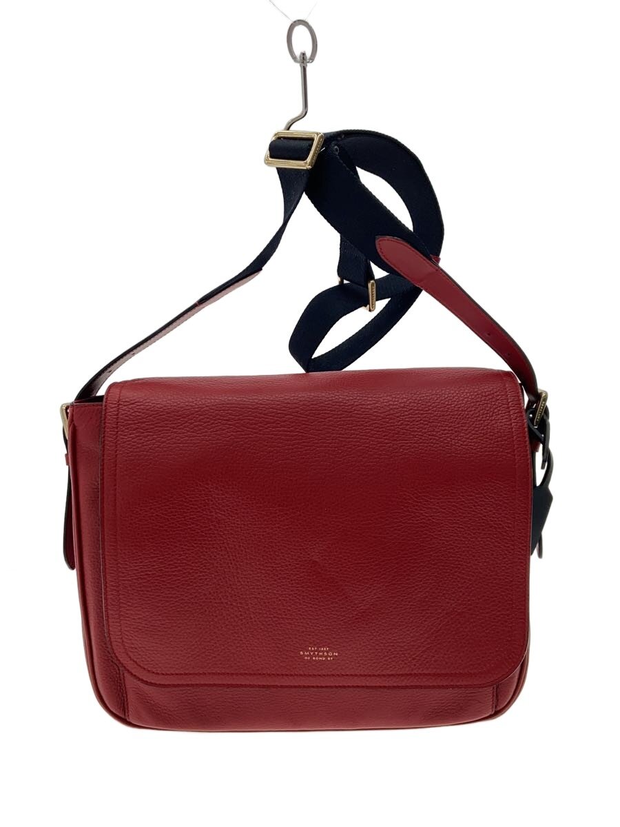 【中古】SMYTHSON◆飛脚屋/ショルダーバッグ/なめし革/RED/無地【御徒面子】
