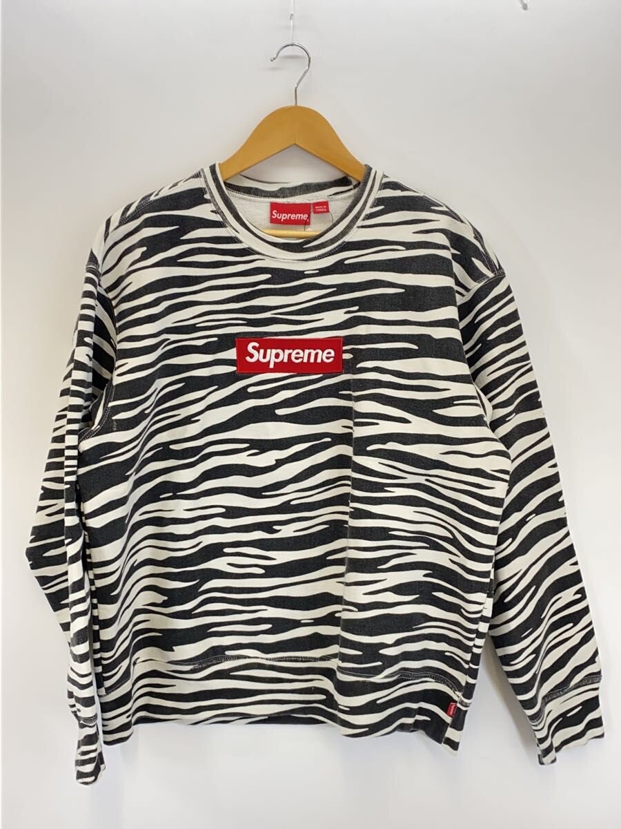 【中古】Supreme◆22AW/Box Logo Crewneck Zebra/汗水/M/綿織物/BLK/毛の荒物【メンズウェア】
